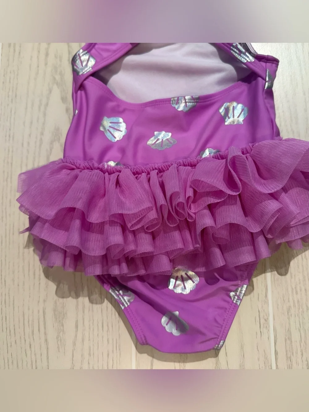 Cat & Jack Purple Seashell Tutu Swimsuit 3T Girls One Piece UPF 50+ Ruffle